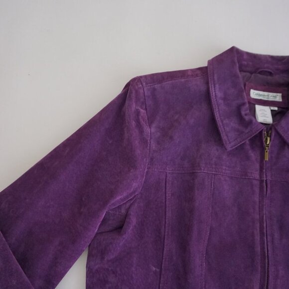 Vintage Coldwater Creek Purple 100% Suede Leather Zip Moto Biker Jacket L - Picture 8 of 12